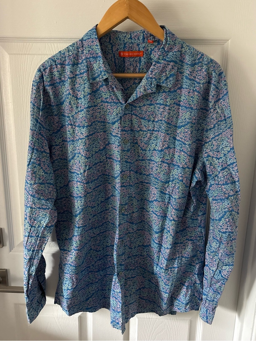 Tori Richard Men's Blue Multi-Pattern Button-Down Shirt Size XL